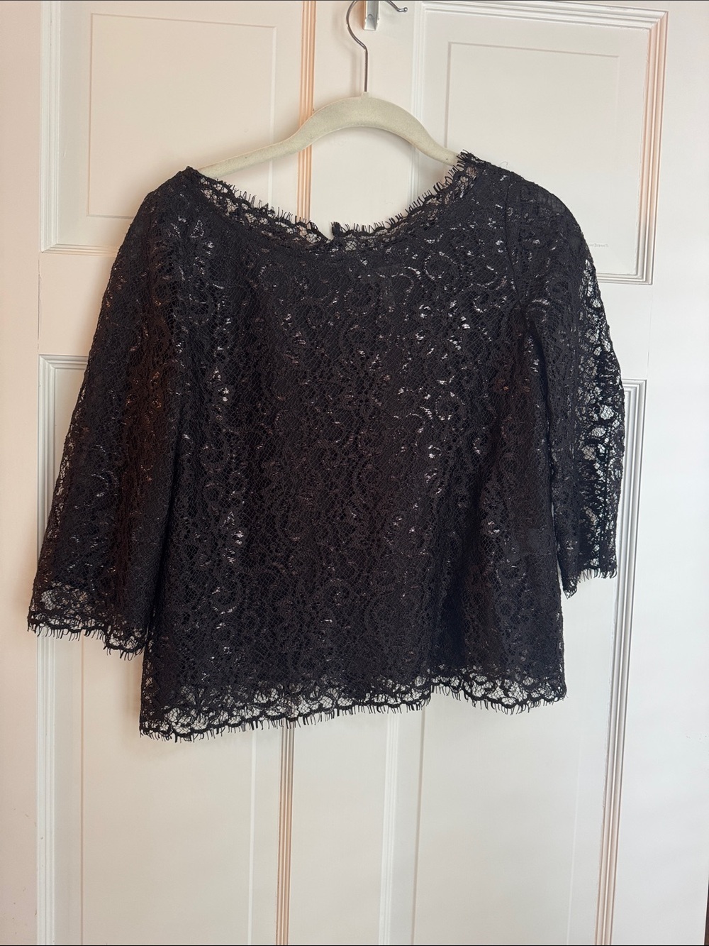 Joie Black Lace Scoop Neck Blouse with 3/4 Sleeves